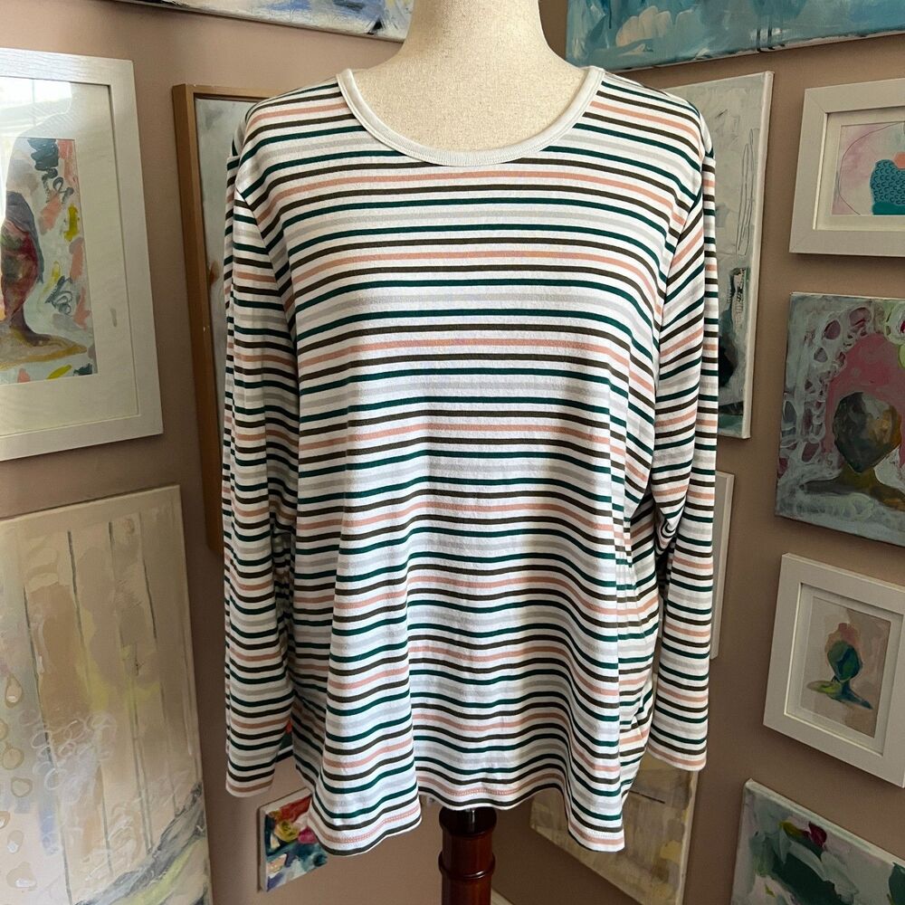Lands End Striped Long Sleeve Cotton Tee Shaped Fit Womens Size 3X Minimalist